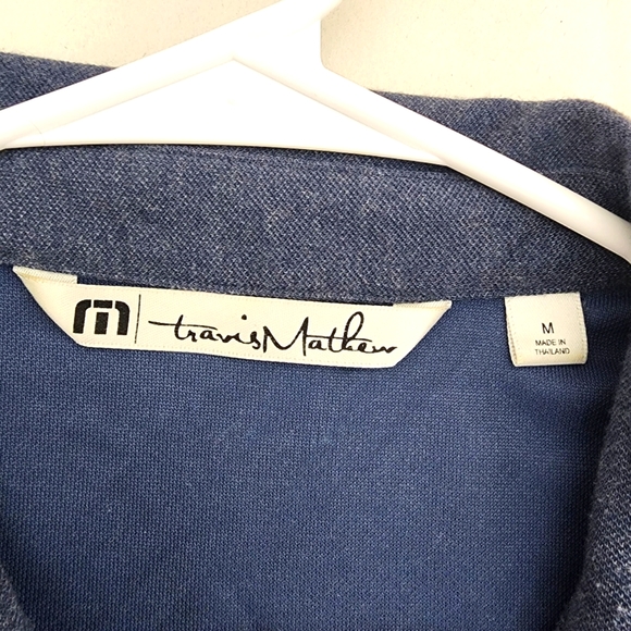 TRAVIS MATHEW Men's Flying Fish Whale Print Polo Shirt Blue - Picture 8 of 10